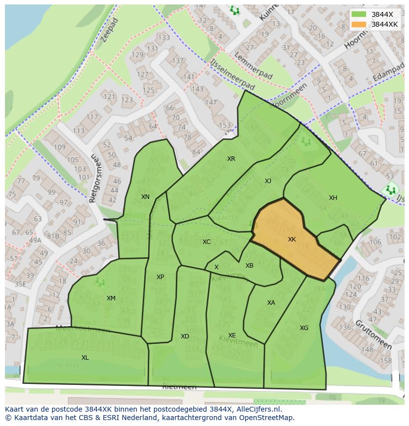 Afbeelding van het postcodegebied 3844 XK op de kaart.