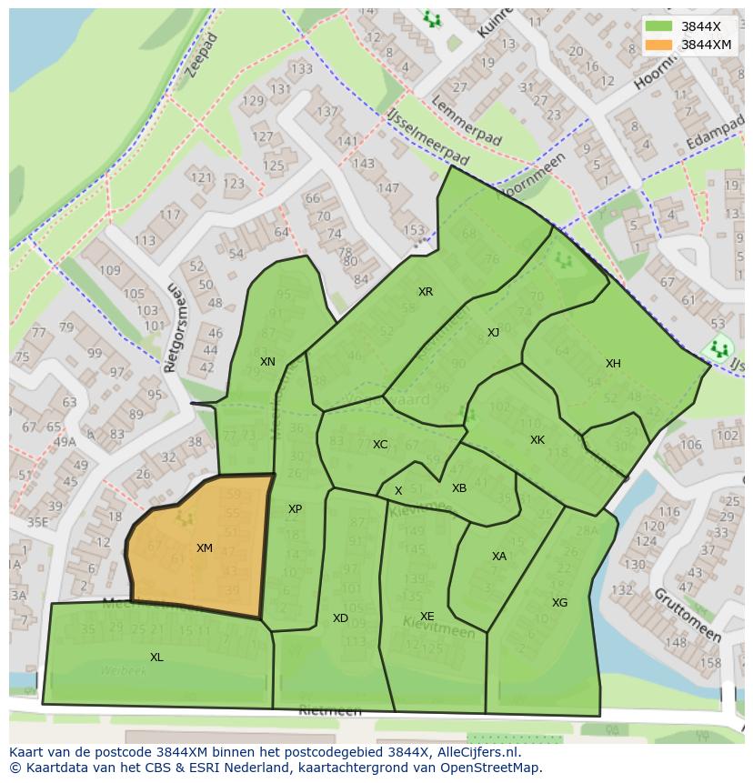 Afbeelding van het postcodegebied 3844 XM op de kaart.