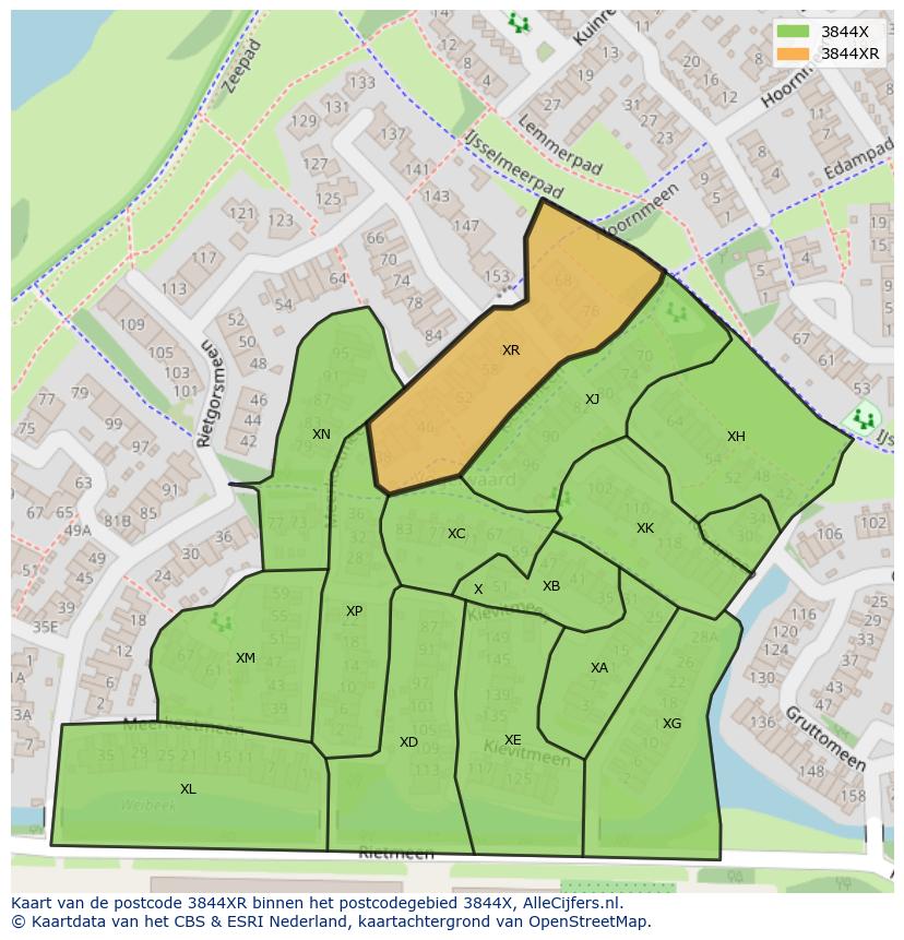 Afbeelding van het postcodegebied 3844 XR op de kaart.