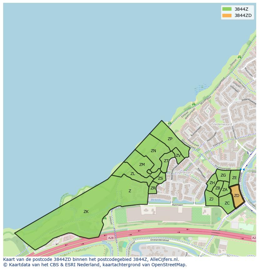 Afbeelding van het postcodegebied 3844 ZD op de kaart.