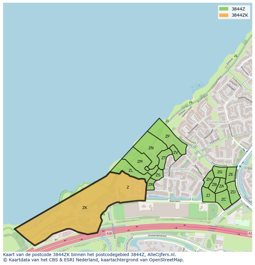 Afbeelding van het postcodegebied 3844 ZK op de kaart.
