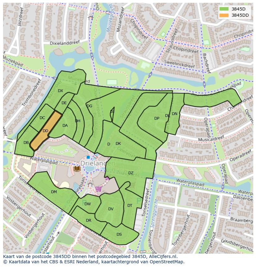 Afbeelding van het postcodegebied 3845 DD op de kaart.
