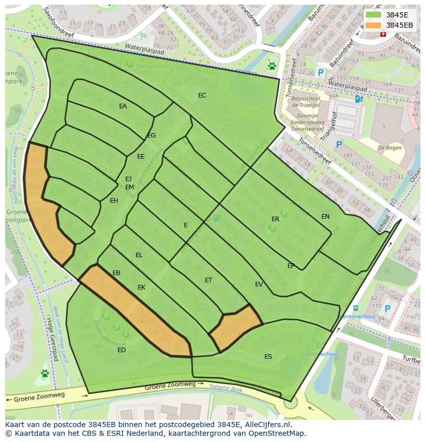 Afbeelding van het postcodegebied 3845 EB op de kaart.