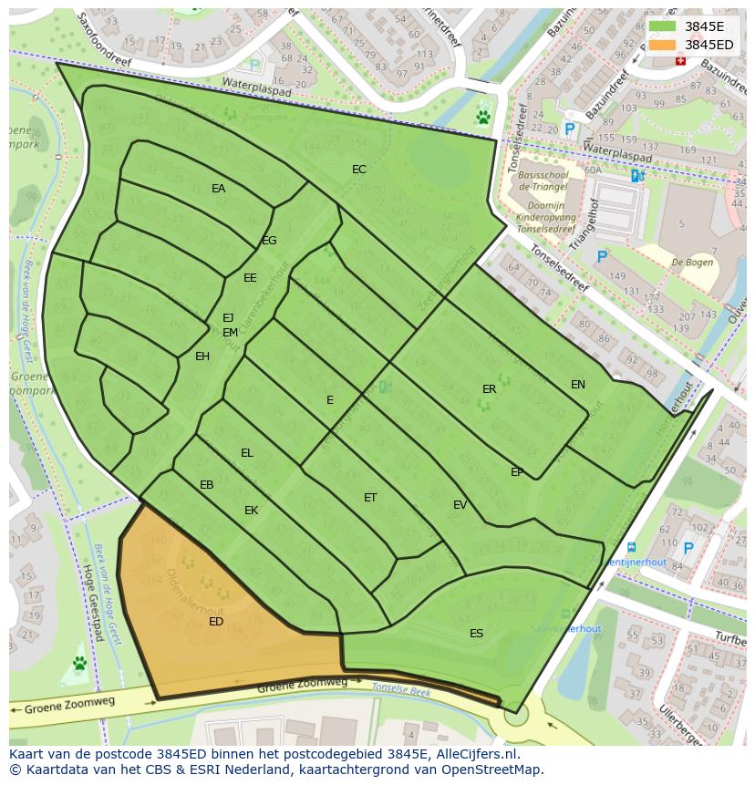 Afbeelding van het postcodegebied 3845 ED op de kaart.