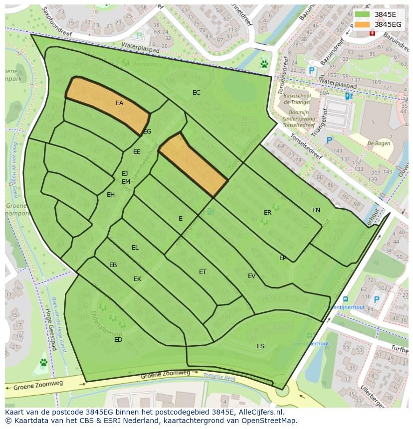 Afbeelding van het postcodegebied 3845 EG op de kaart.