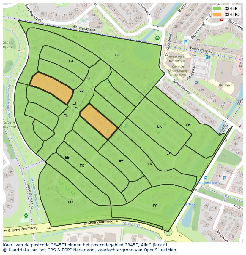 Afbeelding van het postcodegebied 3845 EJ op de kaart.