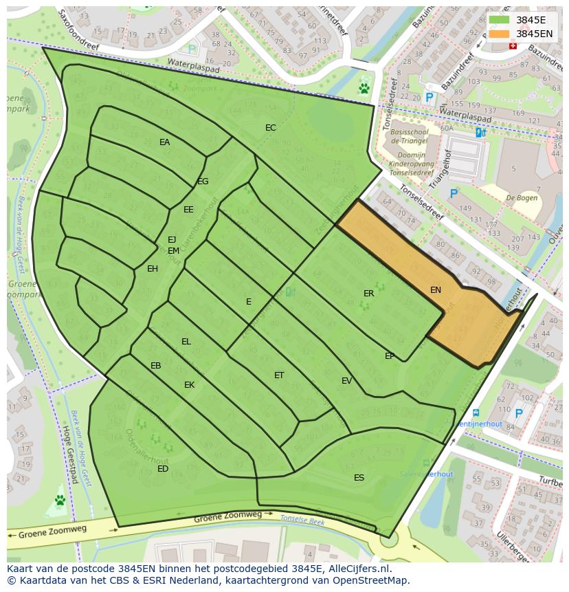 Afbeelding van het postcodegebied 3845 EN op de kaart.