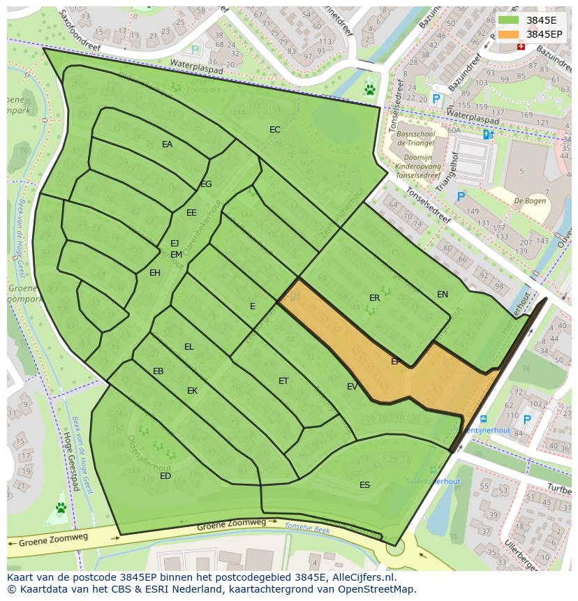Afbeelding van het postcodegebied 3845 EP op de kaart.