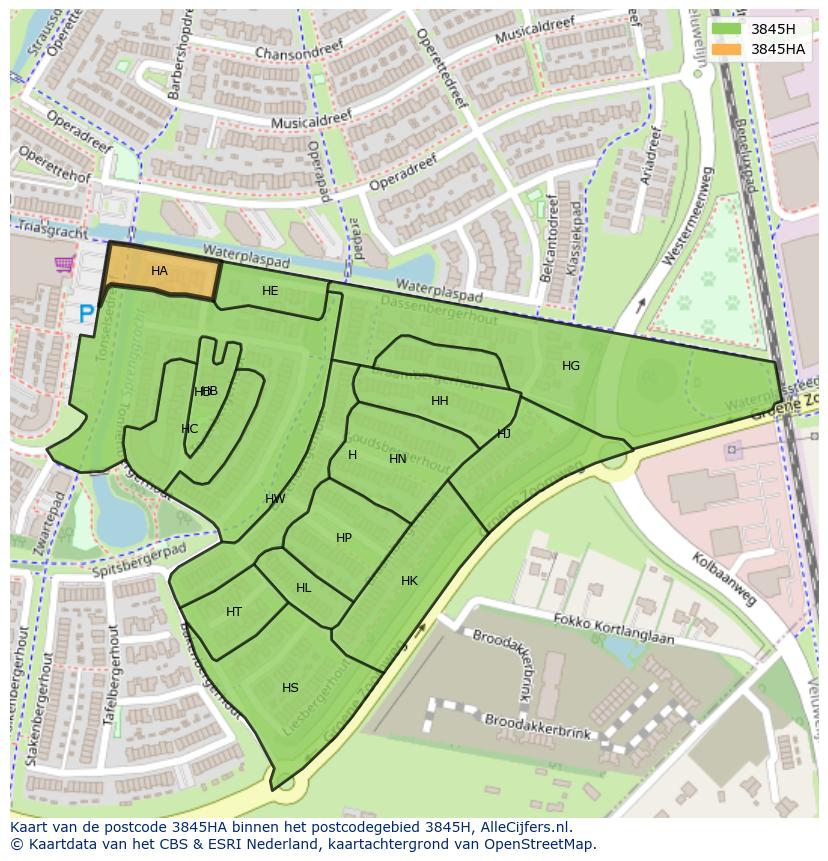 Afbeelding van het postcodegebied 3845 HA op de kaart.