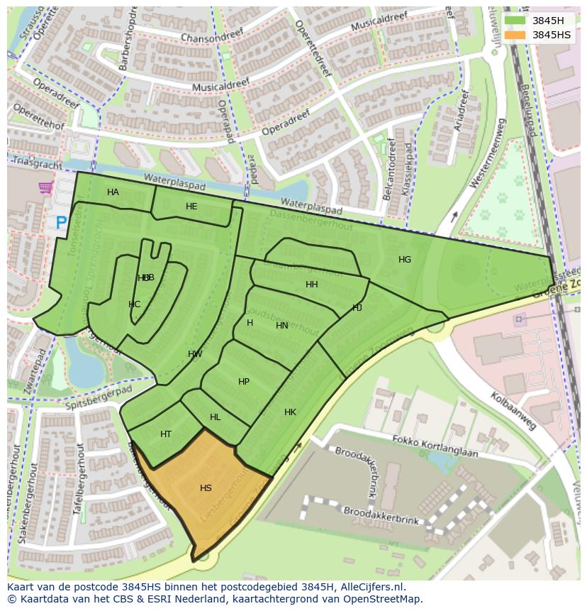 Afbeelding van het postcodegebied 3845 HS op de kaart.