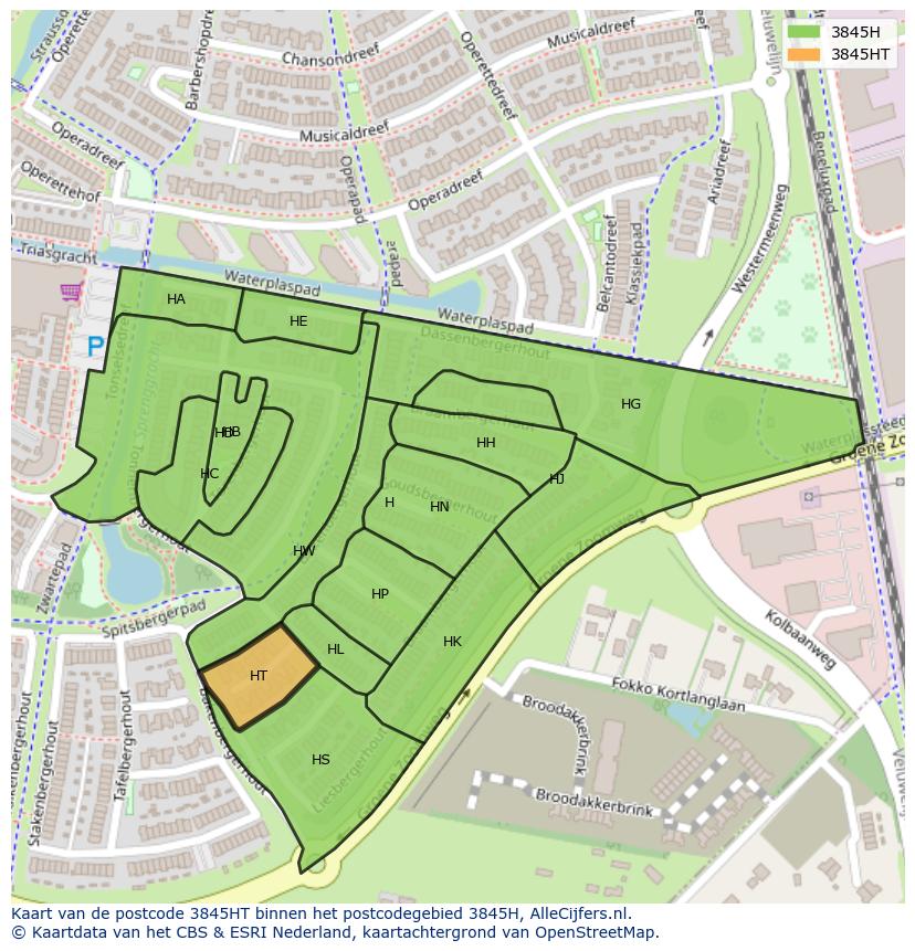 Afbeelding van het postcodegebied 3845 HT op de kaart.