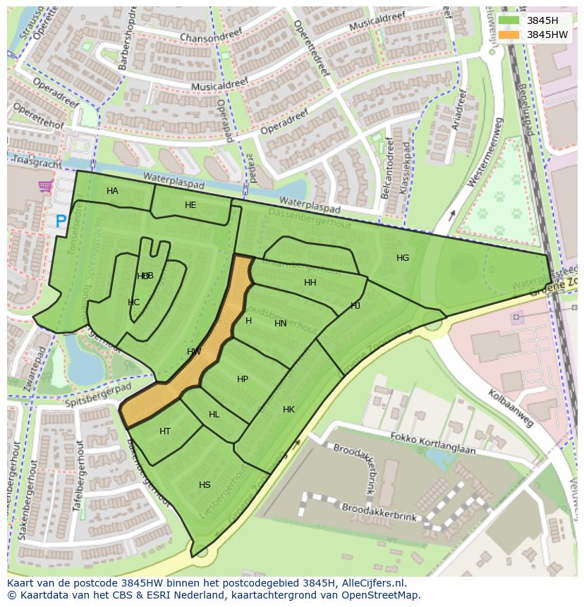 Afbeelding van het postcodegebied 3845 HW op de kaart.