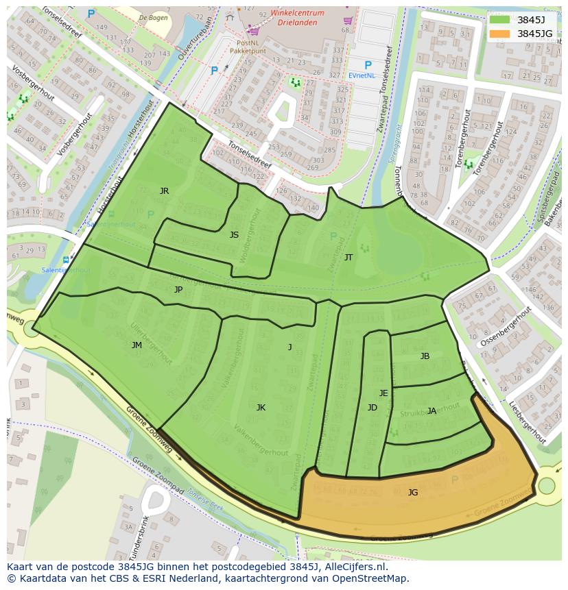 Afbeelding van het postcodegebied 3845 JG op de kaart.
