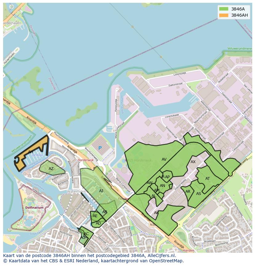 Afbeelding van het postcodegebied 3846 AH op de kaart.