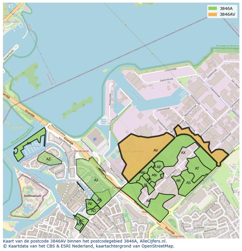 Afbeelding van het postcodegebied 3846 AV op de kaart.