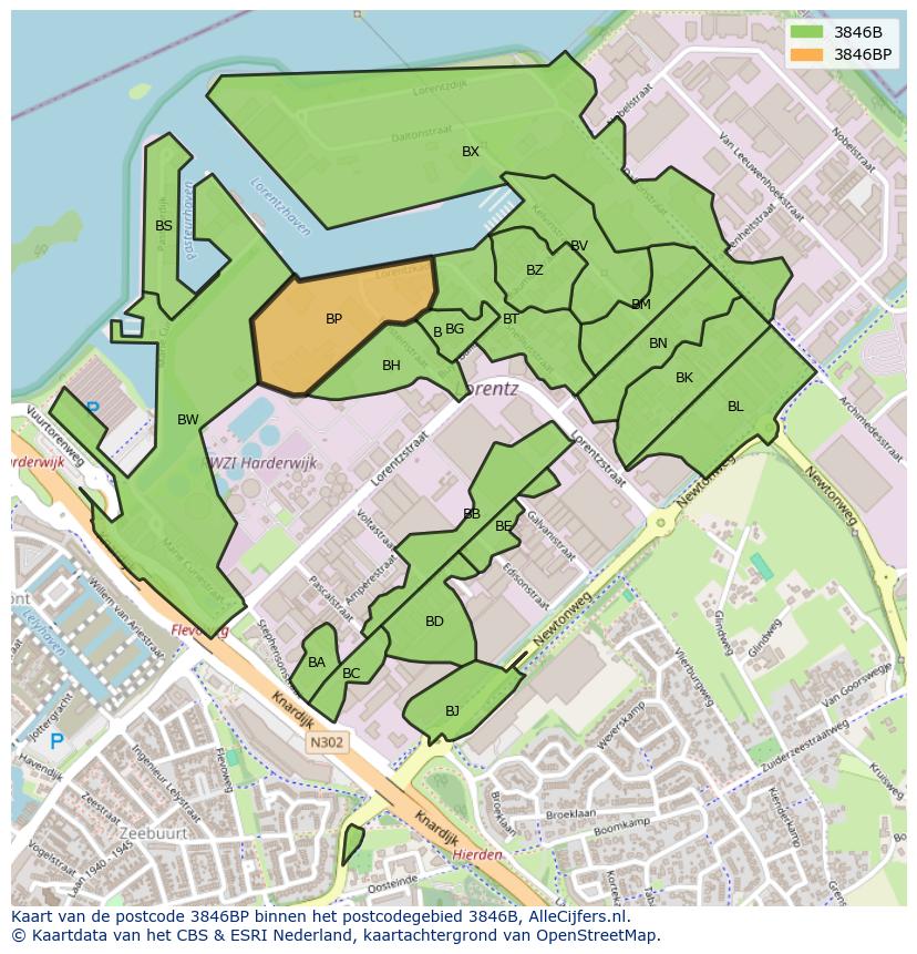 Afbeelding van het postcodegebied 3846 BP op de kaart.