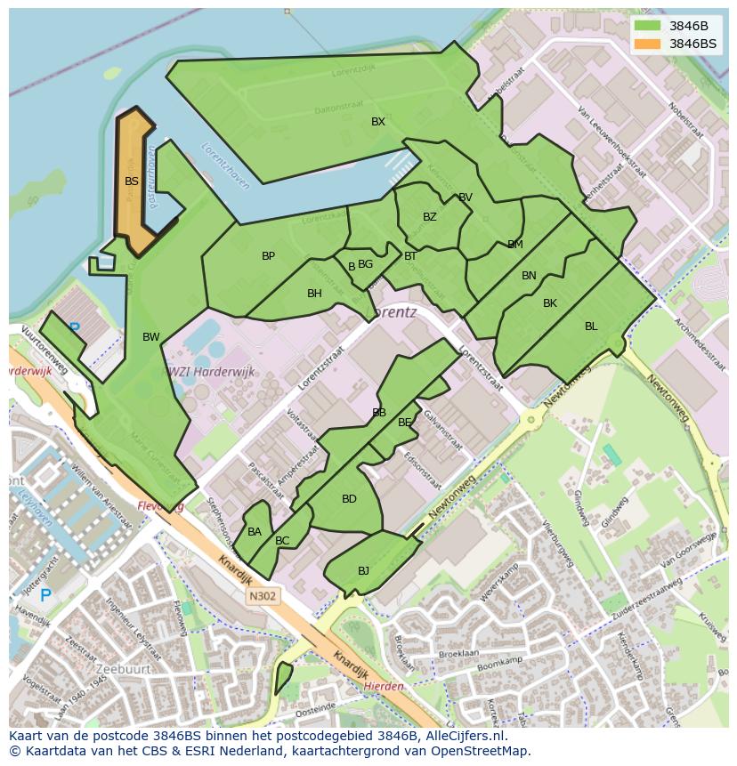 Afbeelding van het postcodegebied 3846 BS op de kaart.