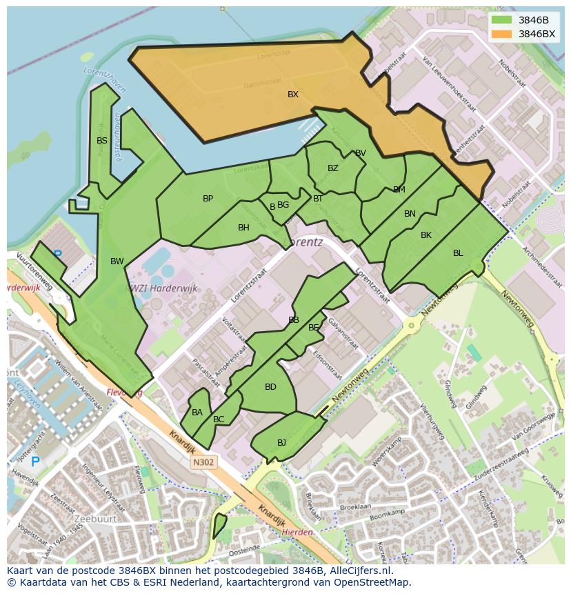 Afbeelding van het postcodegebied 3846 BX op de kaart.