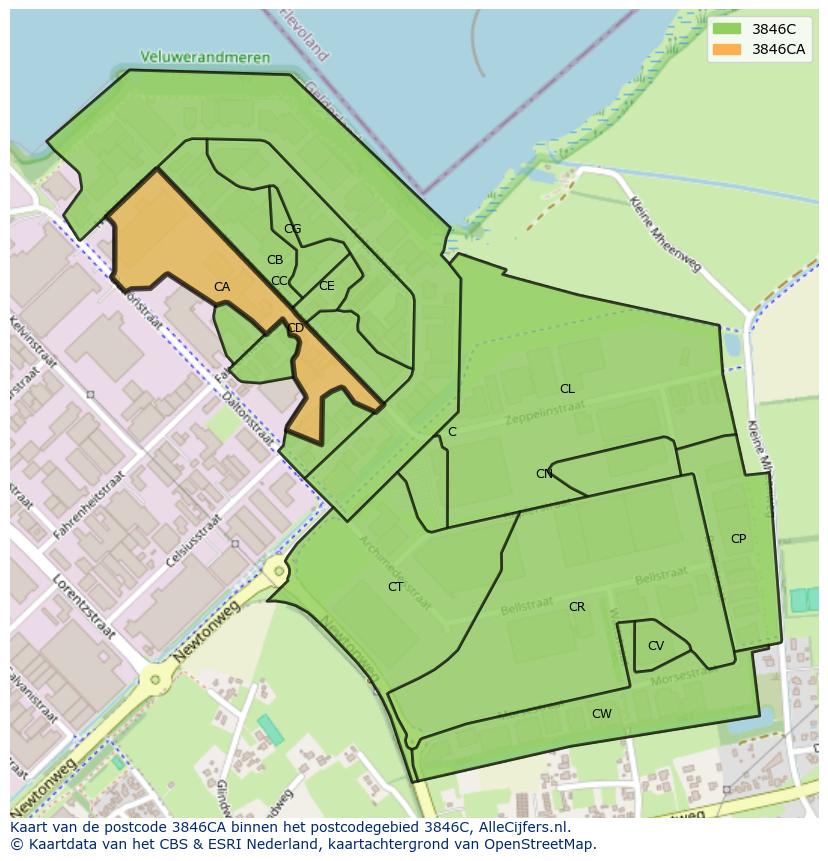 Afbeelding van het postcodegebied 3846 CA op de kaart.