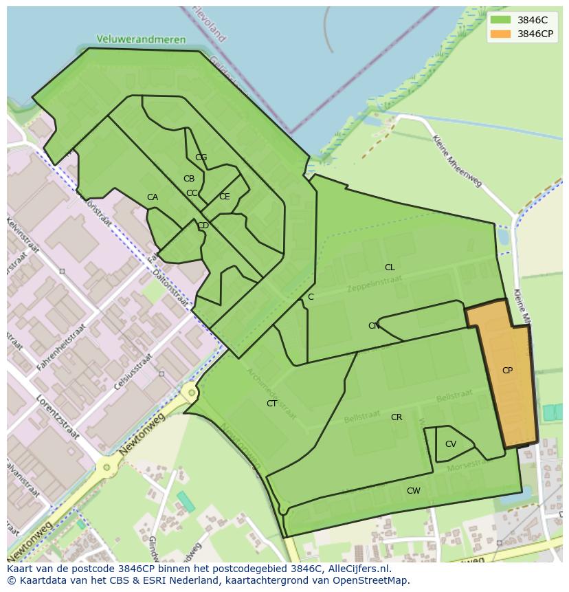 Afbeelding van het postcodegebied 3846 CP op de kaart.