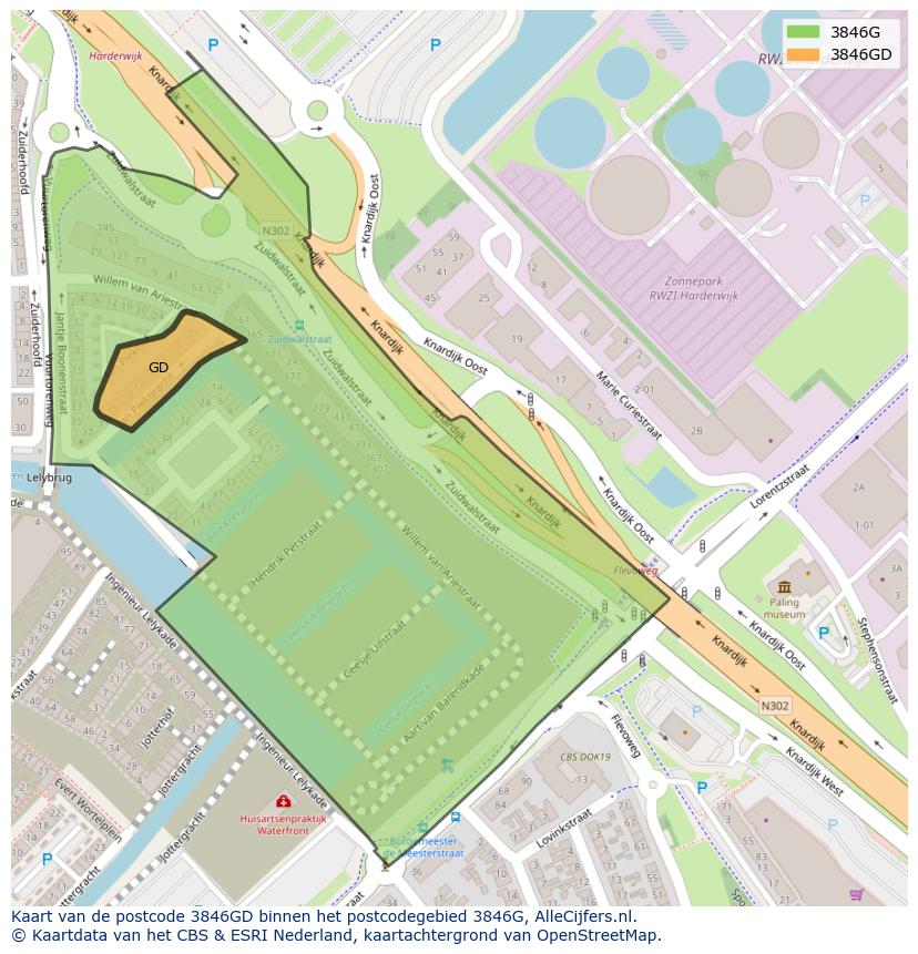 Afbeelding van het postcodegebied 3846 GD op de kaart.