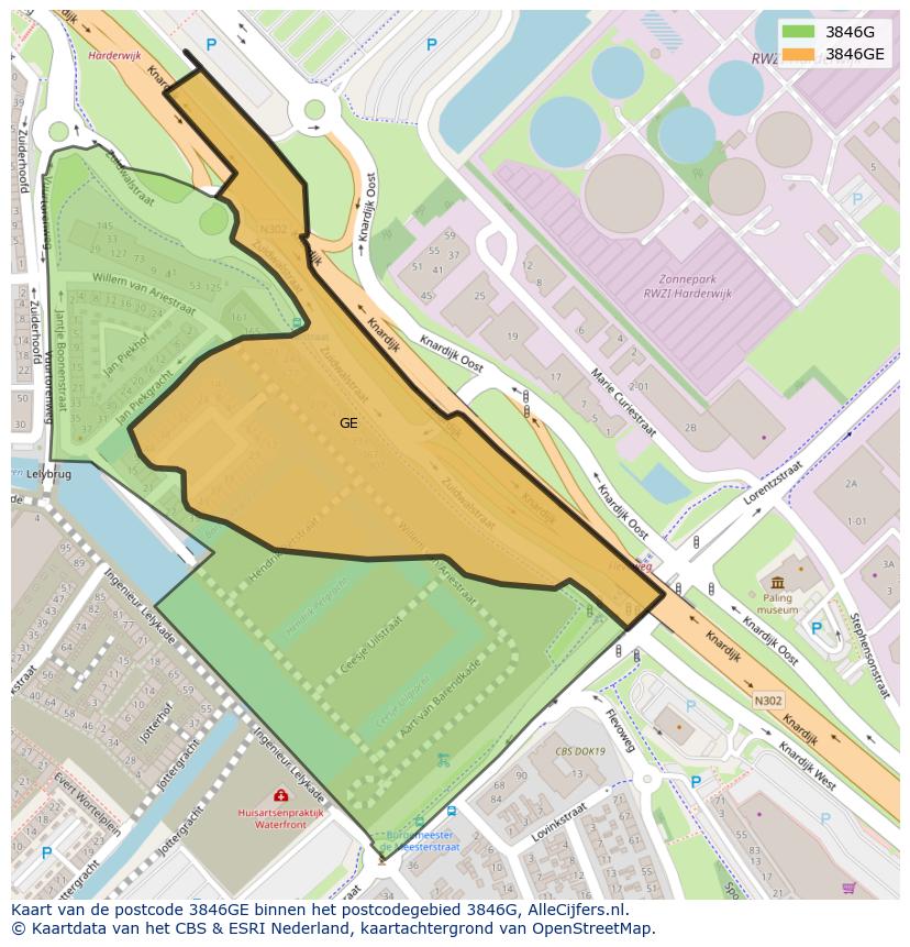 Afbeelding van het postcodegebied 3846 GE op de kaart.