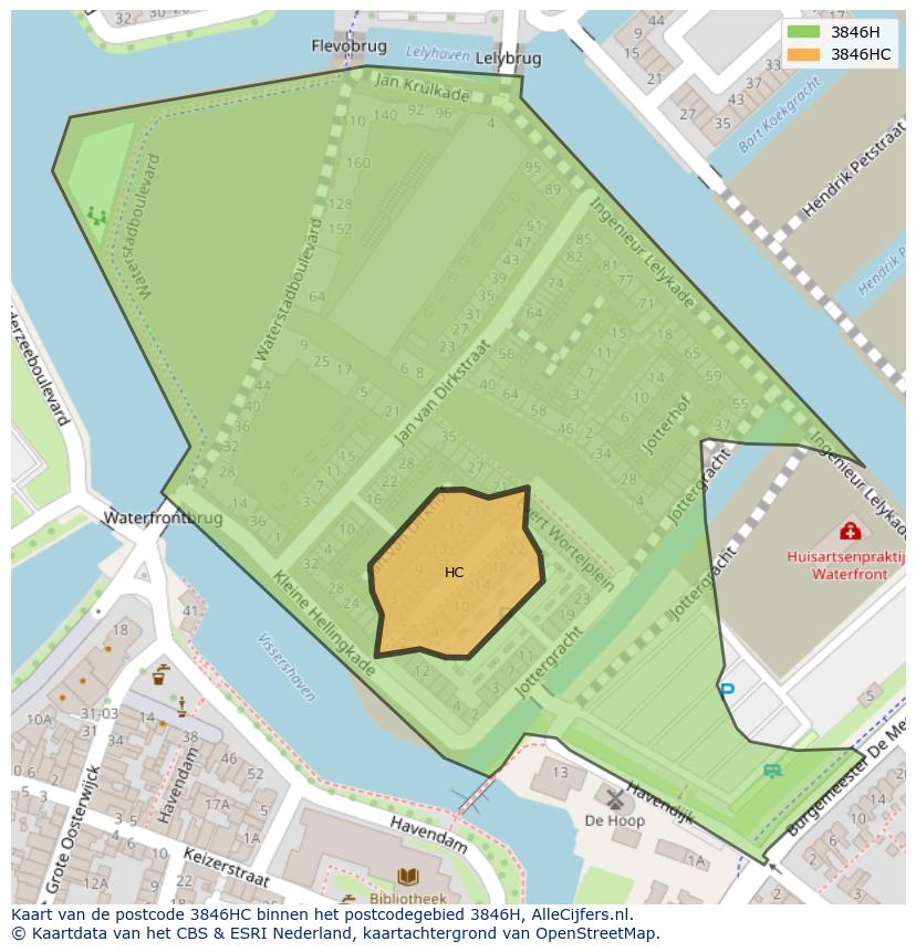 Afbeelding van het postcodegebied 3846 HC op de kaart.