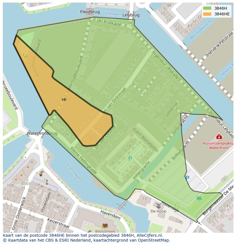 Afbeelding van het postcodegebied 3846 HE op de kaart.