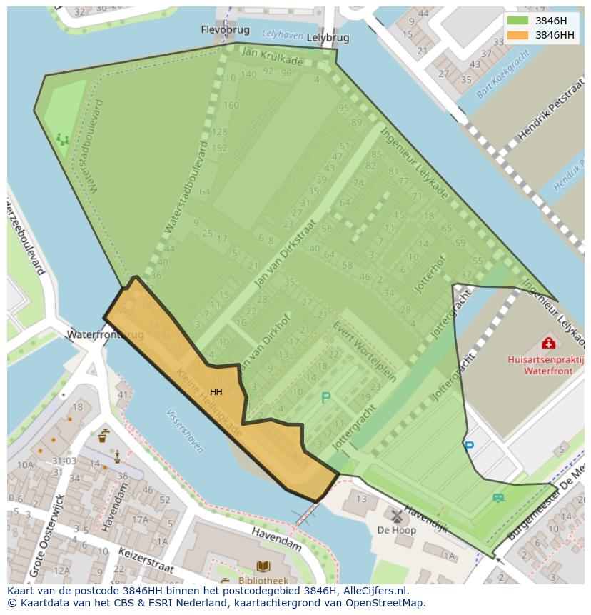 Afbeelding van het postcodegebied 3846 HH op de kaart.
