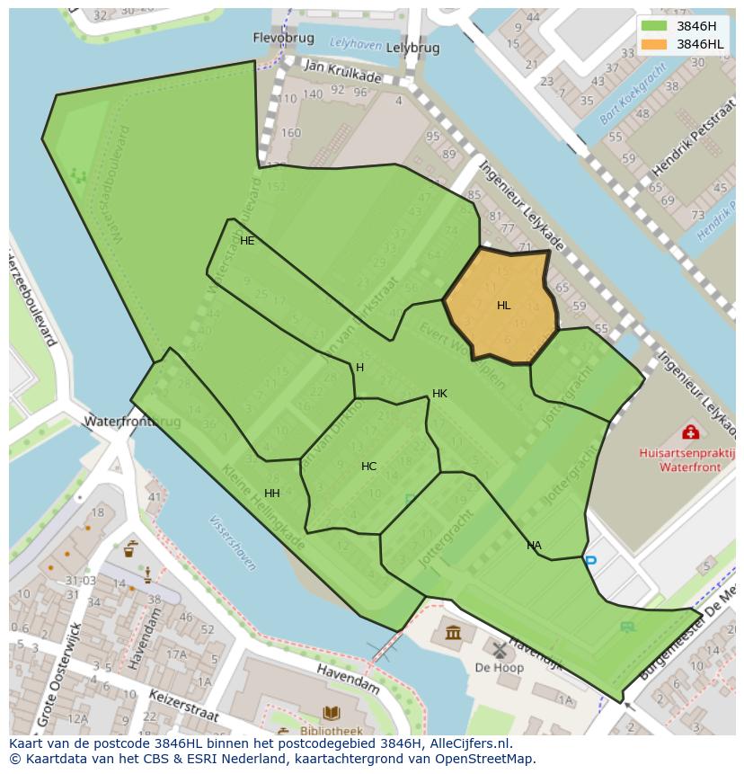 Afbeelding van het postcodegebied 3846 HL op de kaart.