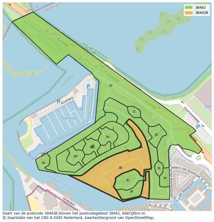 Afbeelding van het postcodegebied 3846 JB op de kaart.
