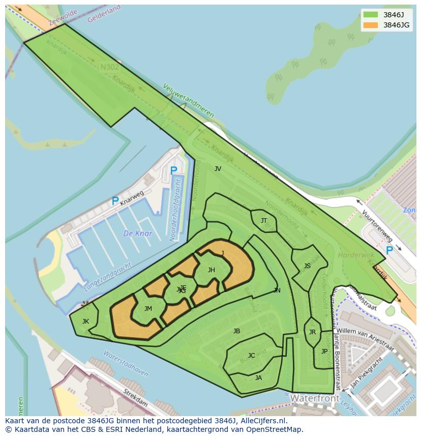 Afbeelding van het postcodegebied 3846 JG op de kaart.