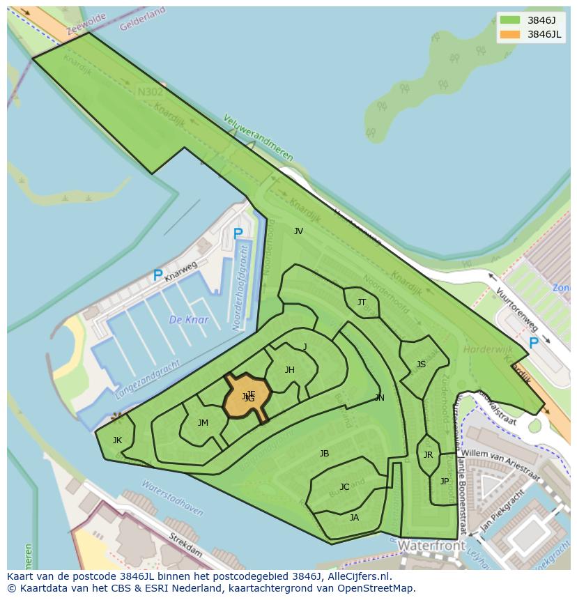 Afbeelding van het postcodegebied 3846 JL op de kaart.