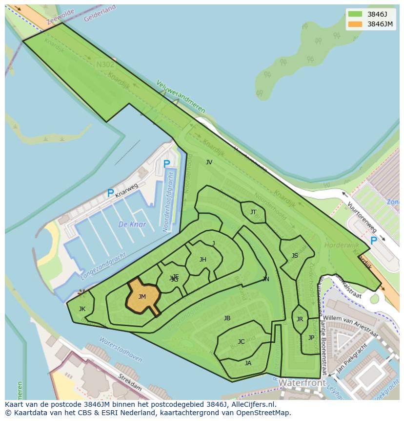 Afbeelding van het postcodegebied 3846 JM op de kaart.