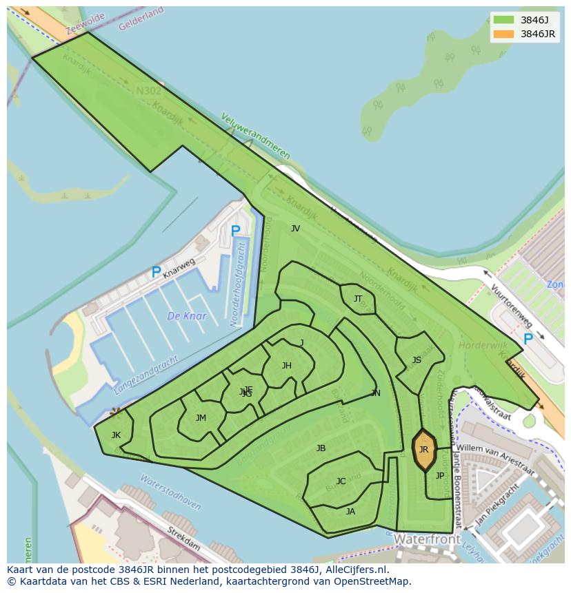 Afbeelding van het postcodegebied 3846 JR op de kaart.