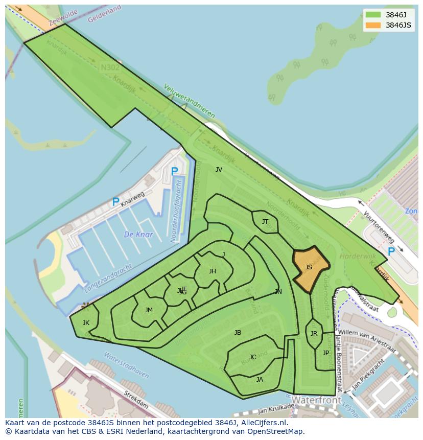 Afbeelding van het postcodegebied 3846 JS op de kaart.