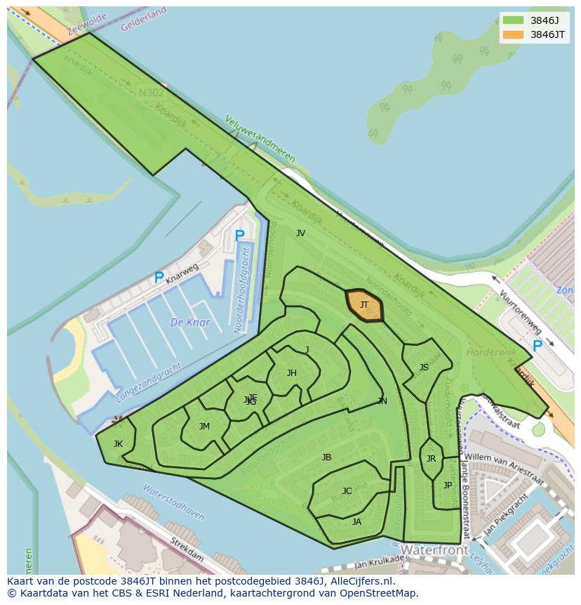 Afbeelding van het postcodegebied 3846 JT op de kaart.