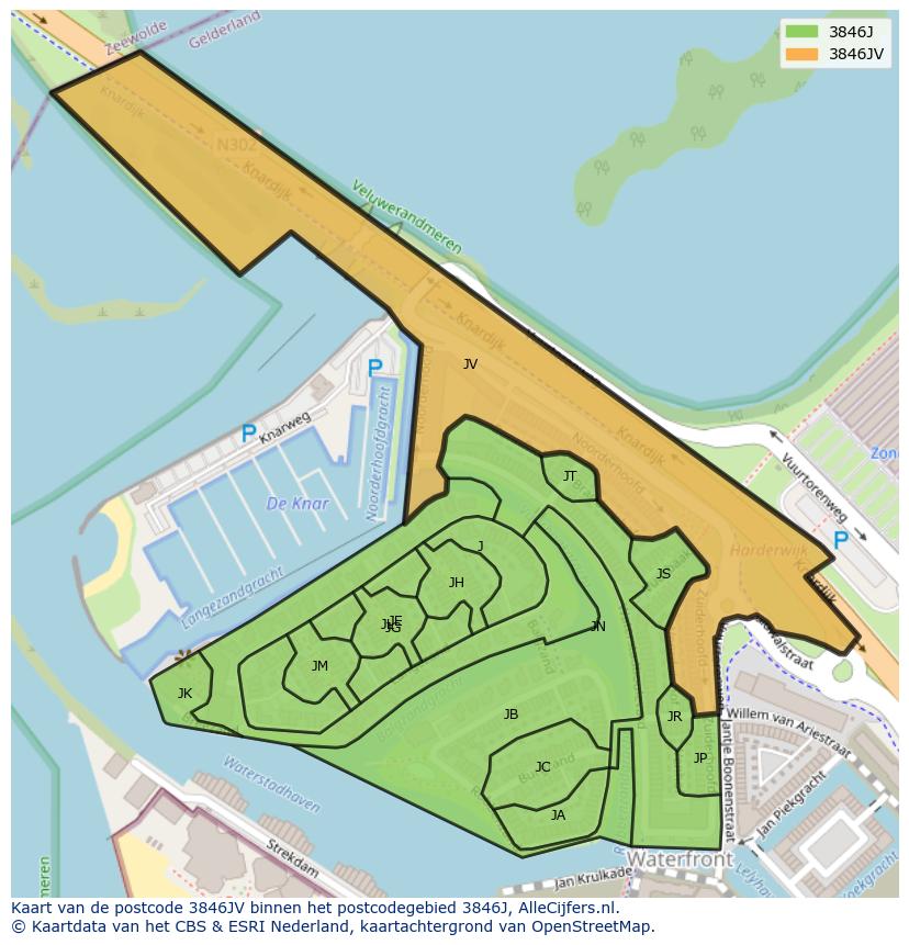 Afbeelding van het postcodegebied 3846 JV op de kaart.