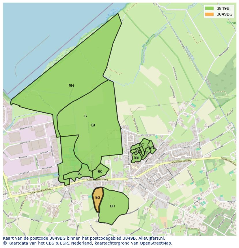 Afbeelding van het postcodegebied 3849 BG op de kaart.
