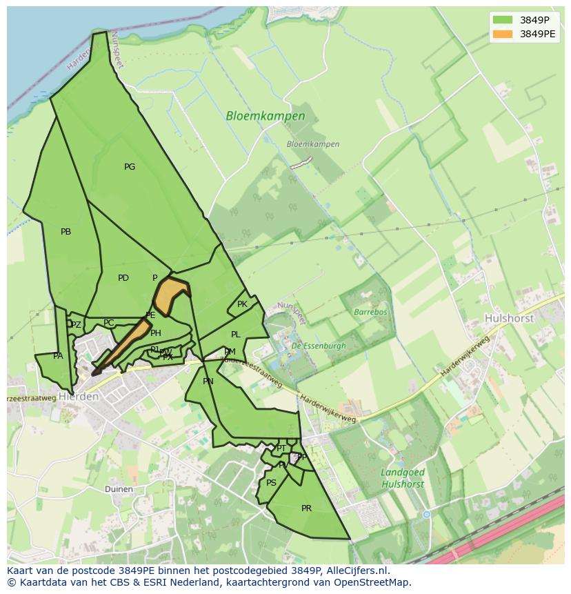 Afbeelding van het postcodegebied 3849 PE op de kaart.