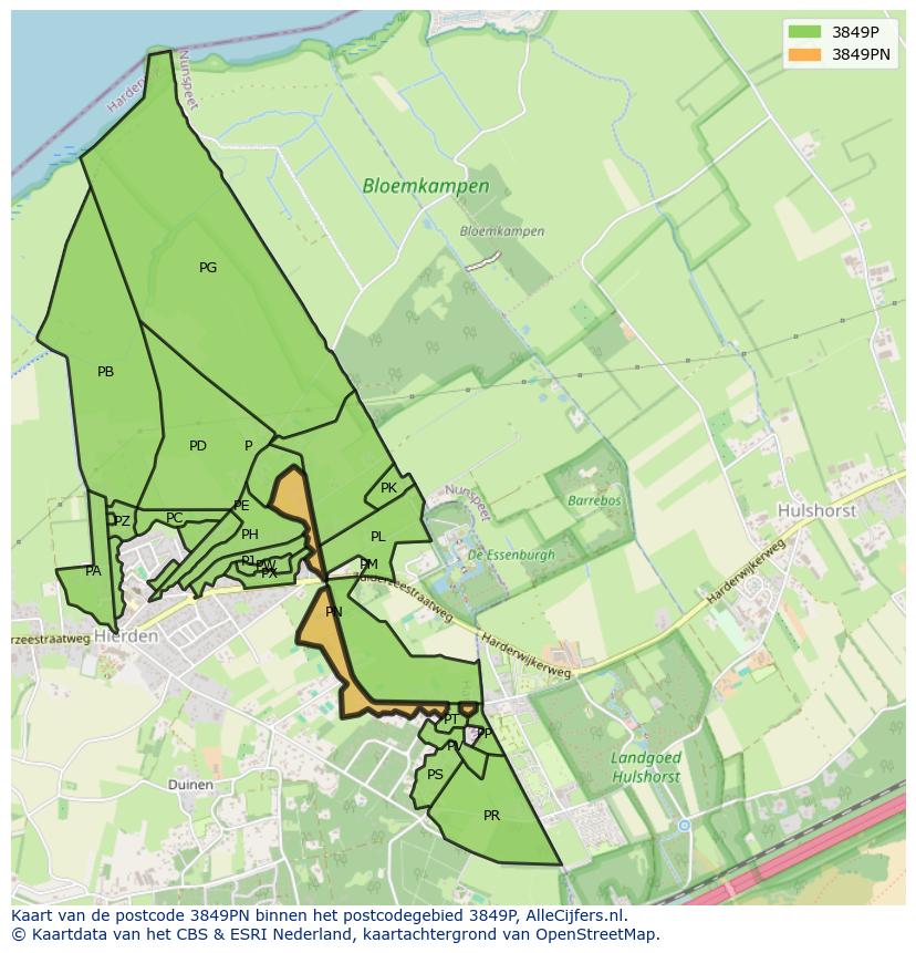 Afbeelding van het postcodegebied 3849 PN op de kaart.
