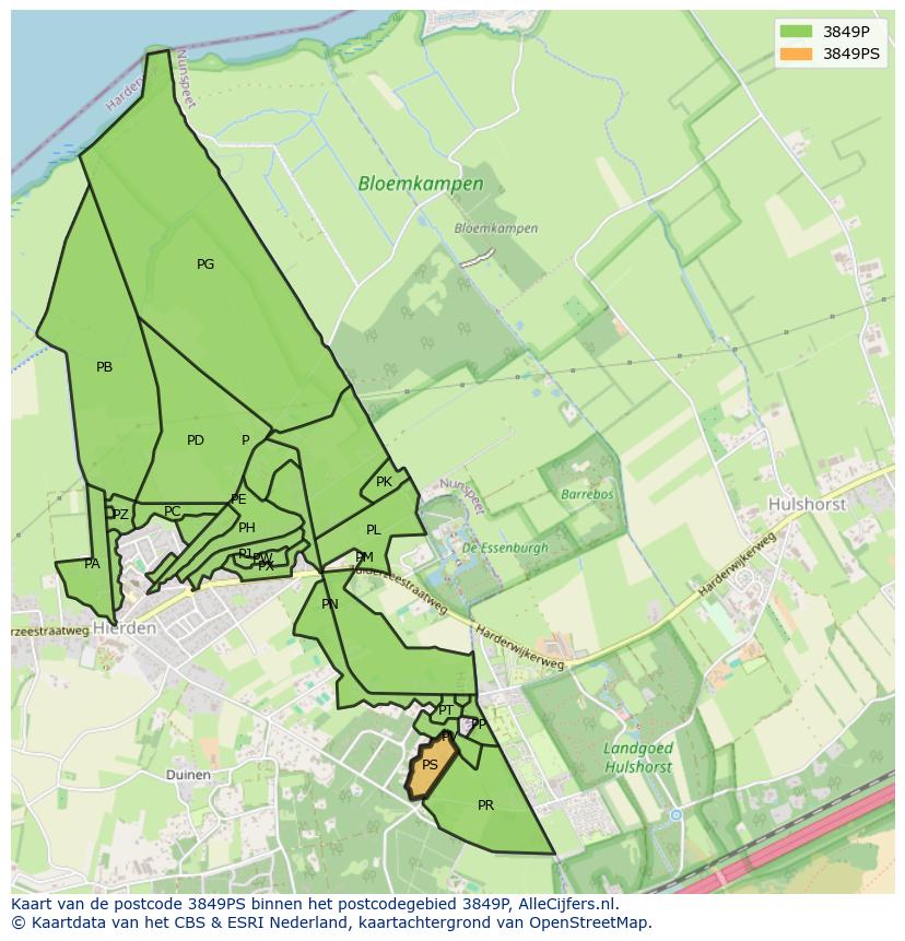 Afbeelding van het postcodegebied 3849 PS op de kaart.