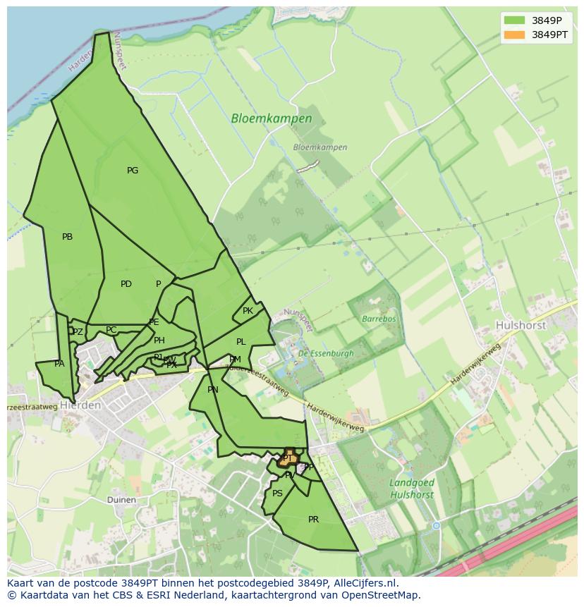 Afbeelding van het postcodegebied 3849 PT op de kaart.