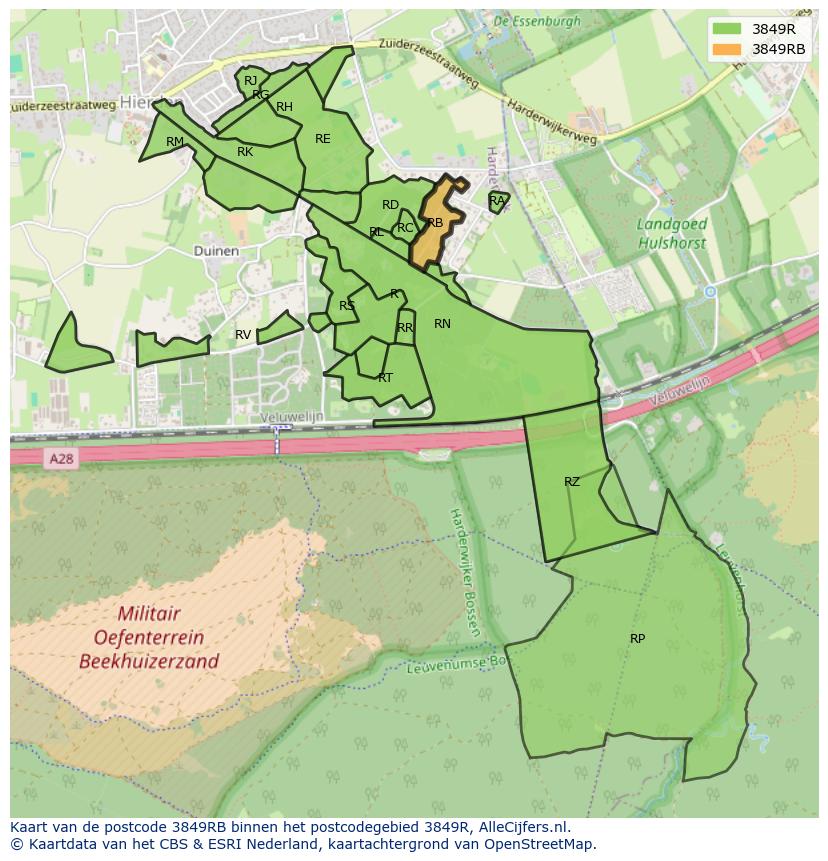 Afbeelding van het postcodegebied 3849 RB op de kaart.