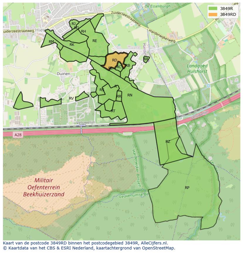 Afbeelding van het postcodegebied 3849 RD op de kaart.