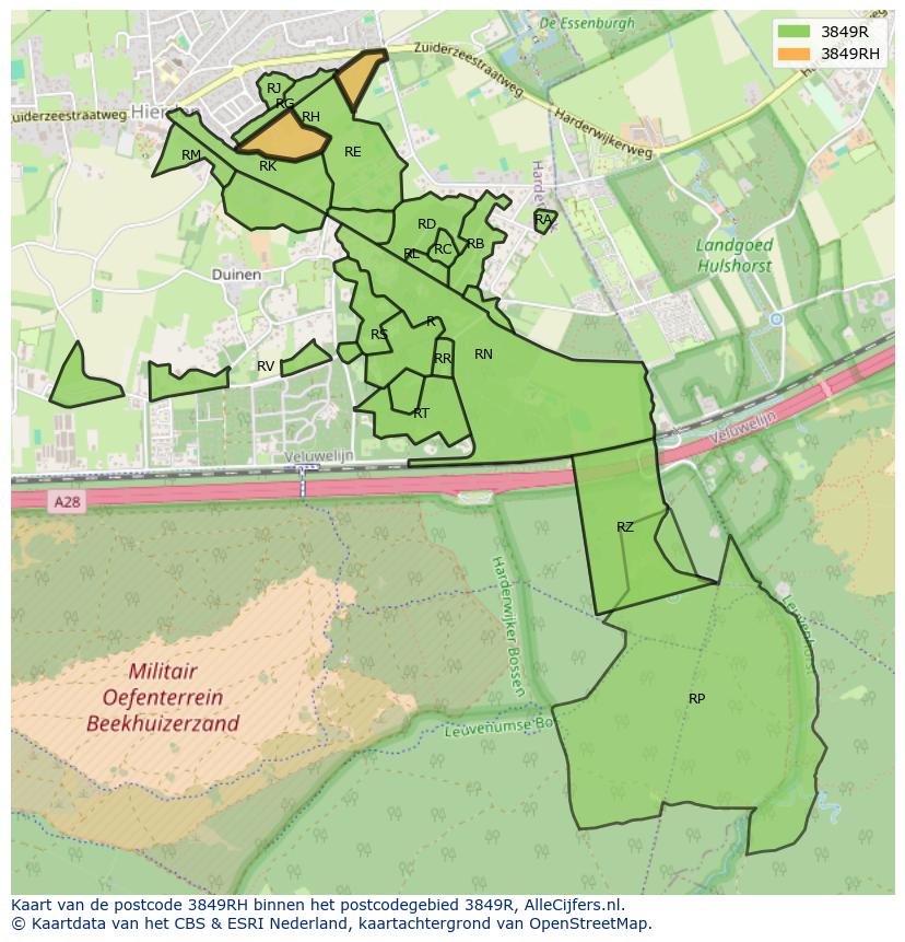 Afbeelding van het postcodegebied 3849 RH op de kaart.