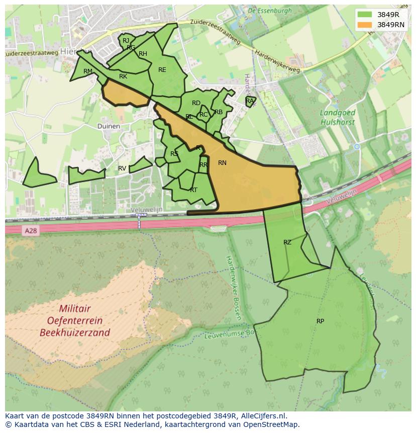 Afbeelding van het postcodegebied 3849 RN op de kaart.