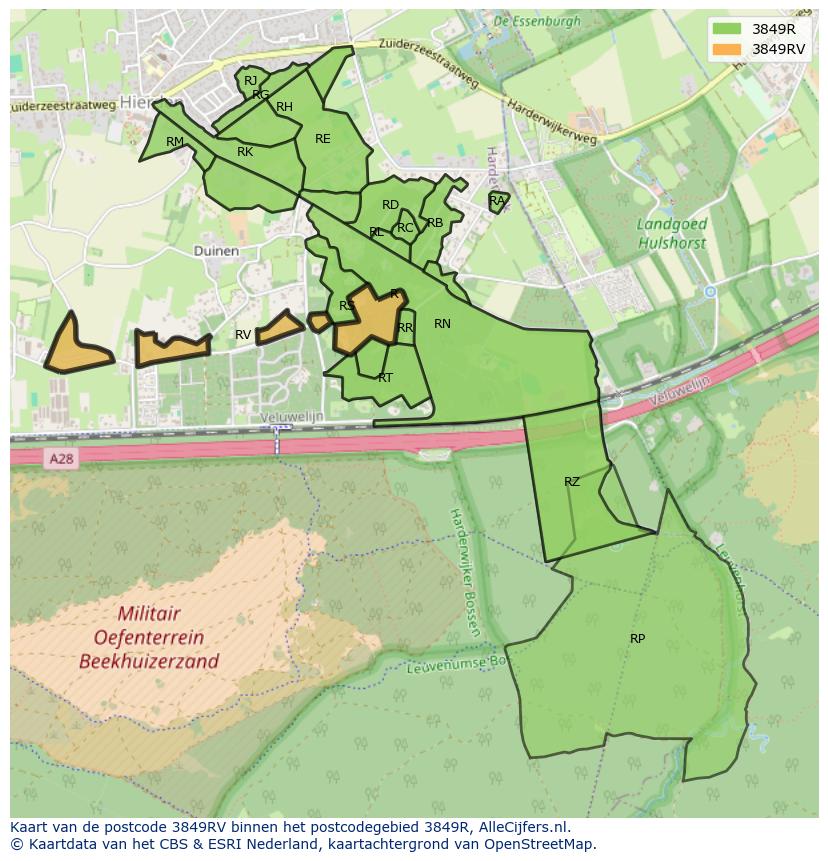 Afbeelding van het postcodegebied 3849 RV op de kaart.