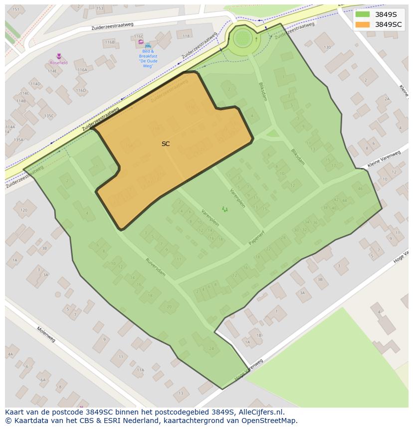 Afbeelding van het postcodegebied 3849 SC op de kaart.