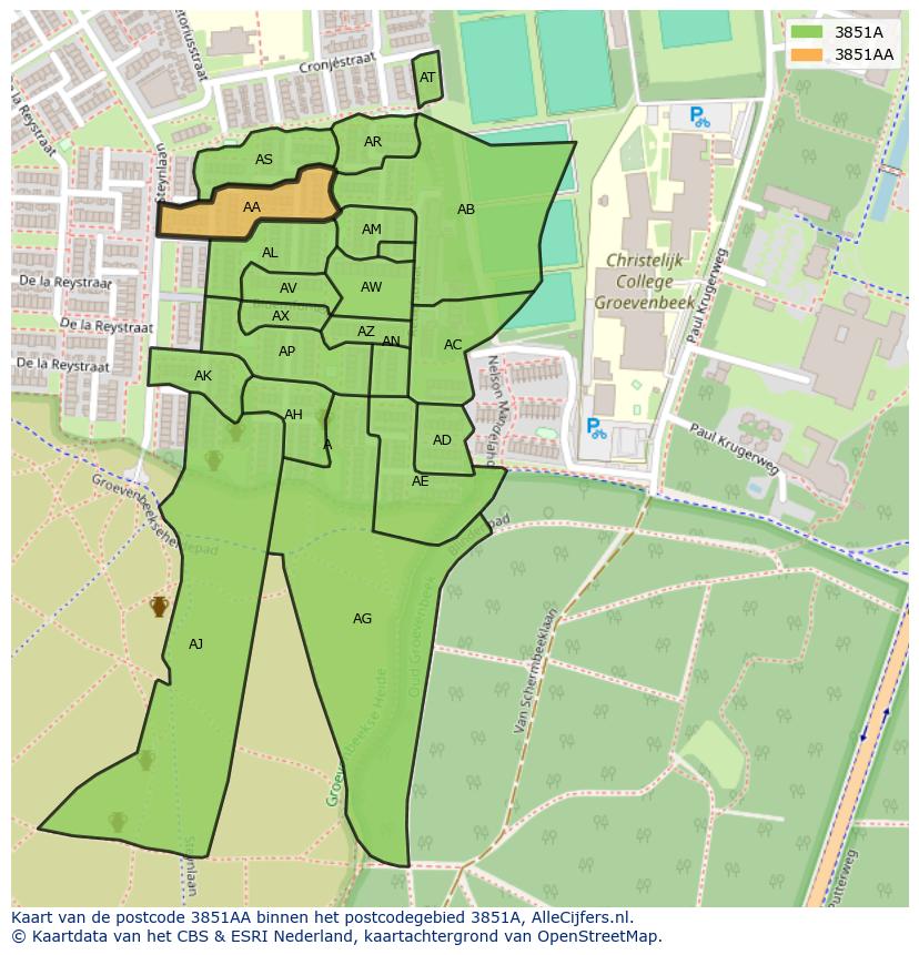 Afbeelding van het postcodegebied 3851 AA op de kaart.
